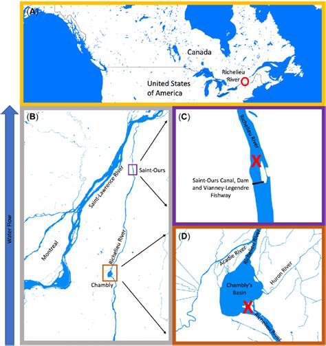 Map of the Richelieu River (Quebec, Canada) indicating the locations of ...