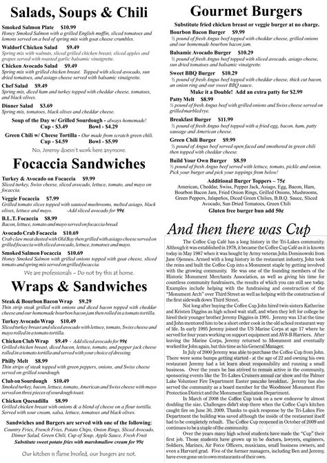 Coffee Cup Cafe menu in Monument, Colorado, USA