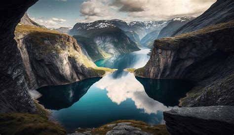 Premium AI Image | Trolltunga in Odda Norway as seen from across ...