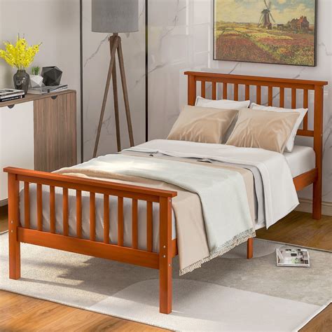 Kepooman Twin Size Solid Wood Platform Bed Frame with Headboard and ...