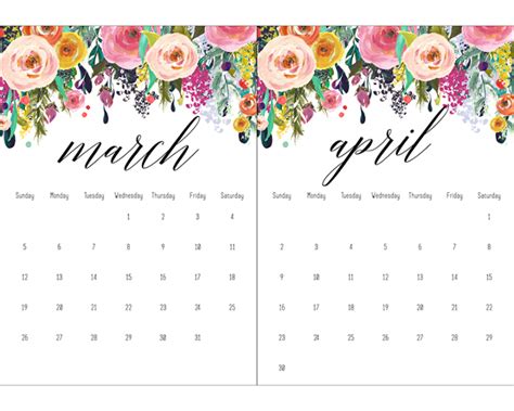 Free Printable 2017 Floral 5x7 Calendar - The Cottage Market | Free ...