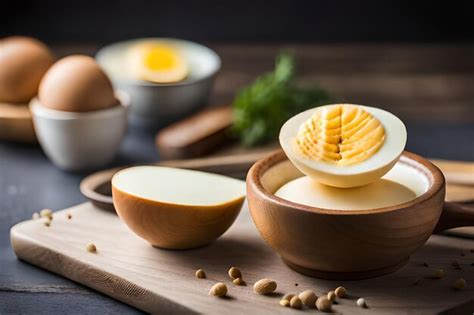 Premium AI Image | eggs with butter and butter on a wooden board