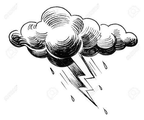 Lightning Cloud Drawing - Thunderstorm Cloud Hand Drawn Royalty Free ...