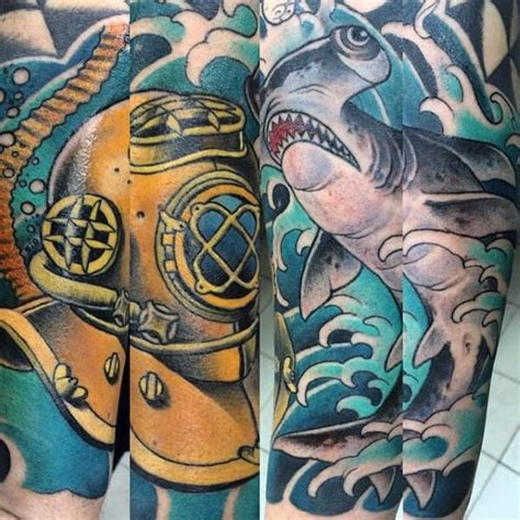 60 Diving Helmet Tattoo Designs For Men - Deep Sea Ideas