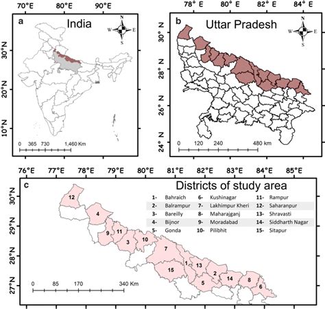 Map showing districts of the study area in Terai region of Uttar ...