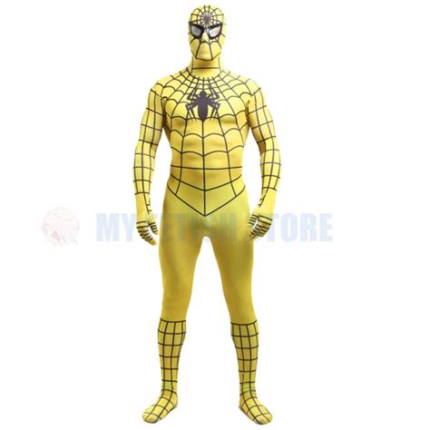 Full Body yellow Spider-man Lycra Spandex Bodysuit Cosplay Zentai Suit ...