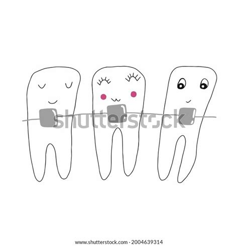 Vector Cartoon Illustration Cute Teeth Braces Stock Vector (Royalty ...