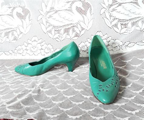 Vintage Women Kelly Green Leather Shoes 5 1/2 UK Size Low - Etsy