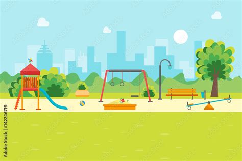 Cartoon Urban Park Kids Playground. Vector Stock Vector | Adobe Stock