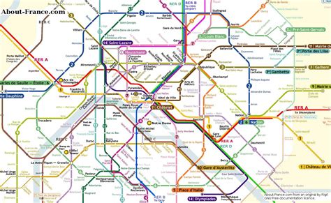 Central Paris metro map - About-France.com