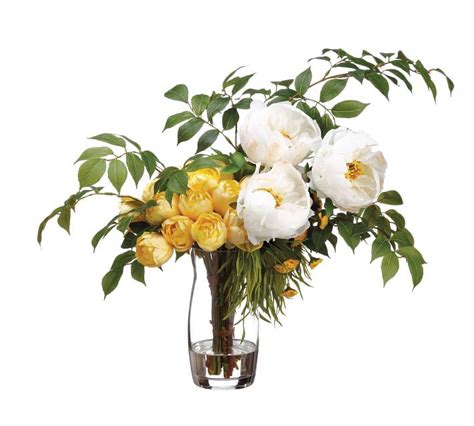 Faux Tulip, Peony & Calendula Arrangement In Glass Vase | Arreglos ...