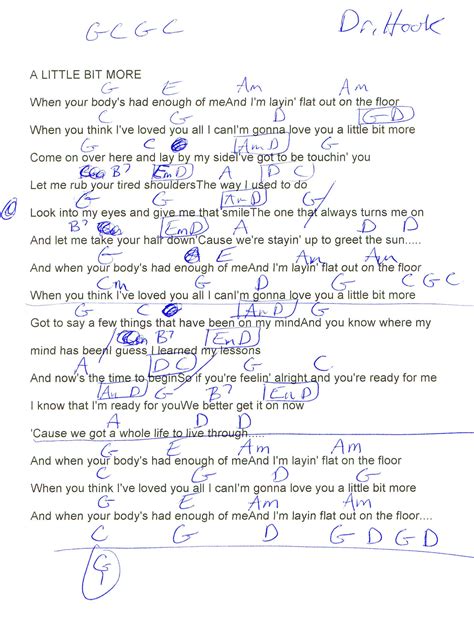 A Little Bit More (Dr. Hook) Guitar Chord Chart - New | Hook lyrics ...