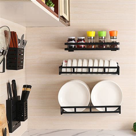 Kitchen plate racks stainless steel shelf dishes bowl spice storage ...