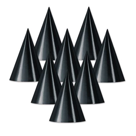 48 Units of Foil Cone Hat black; medium head size; elastic attached ...