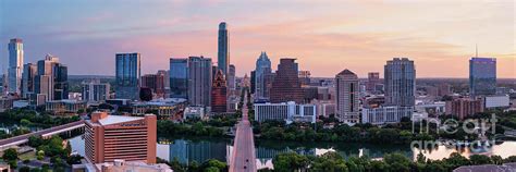 Austin Skyline Colorful Sunrise Panorama - Aerial View Photograph by ...