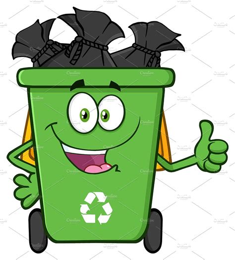 Green Recycle Bin Full With Garbage ~ Illustrations ~ Creative Market