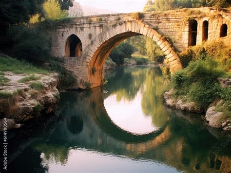 Roman bridge.arch bridge across the river. Monument of ancient Roman ...