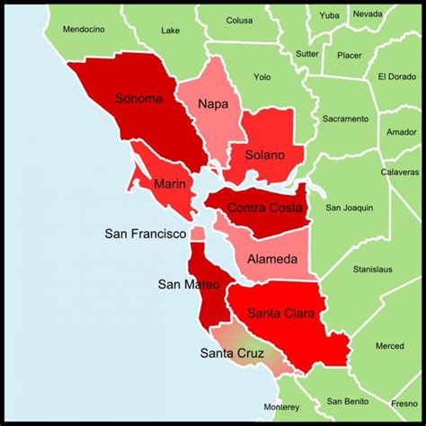 Bay area county map - San Francisco bay area county map (California - USA)