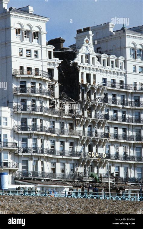 Exterior view showing damage to the Grand Hotel in Brighton following ...