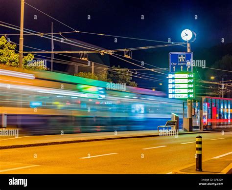 Tram station in Zurich at night, Switzerland, Europe Stock Photo - Alamy