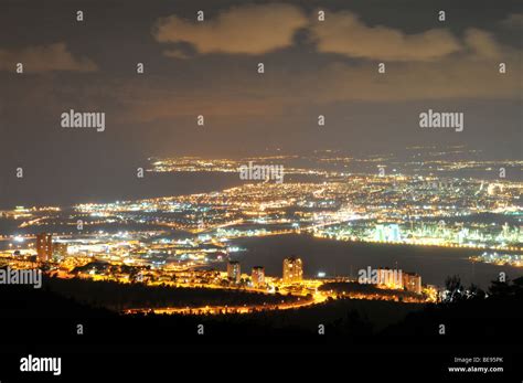 Israel, Haifa, Night view of Haifa Bay Stock Photo - Alamy