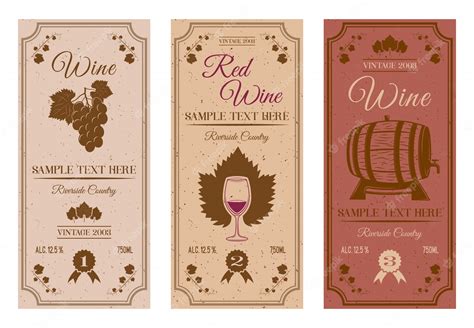 Premium Vector | Wine bottle labels with brown vines grape leaves ...