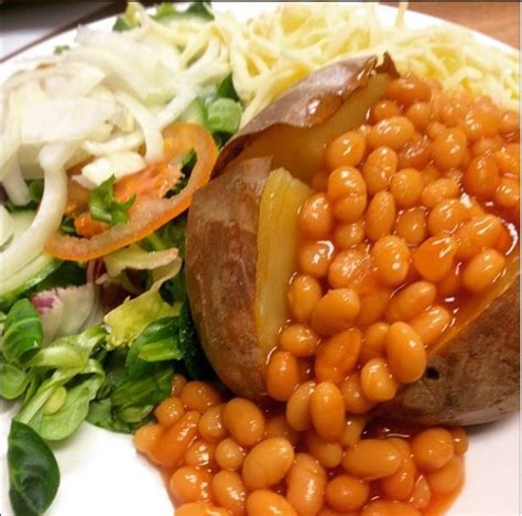 Jacket potato with cheese, baked beans and salad for lunch from Rucks ...