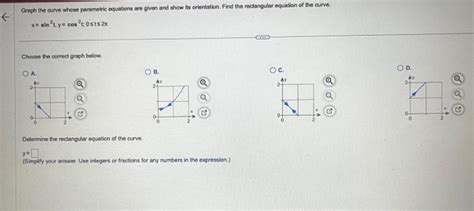 Solved x=sin2t,y=cos2t;0≤ts2x Choose the cerrect graph | Chegg.com