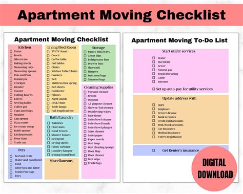 Apartment Moving Checklist, Moving Checklist, First Apartment Checklist ...