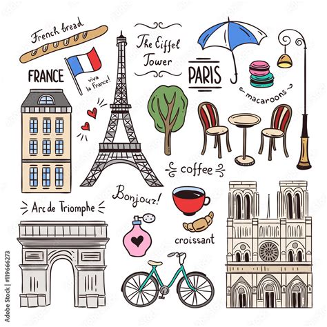 Paris hand drawn illustration. France icons and objects. Travel doodles ...