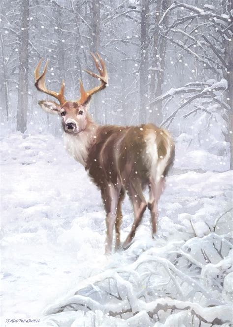 Deer Painting, Painting Snow, Autumn Painting, Watercolor Paintings ...