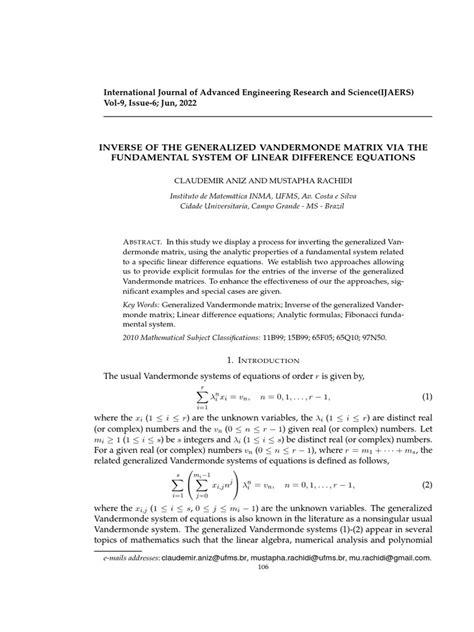 Inverse of The Generalized Vandermonde Matrix Via The Fundamental ...