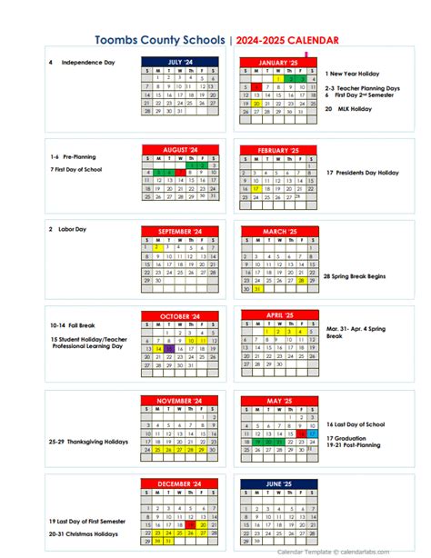 2024-25 School Calendar | Toombs County School District