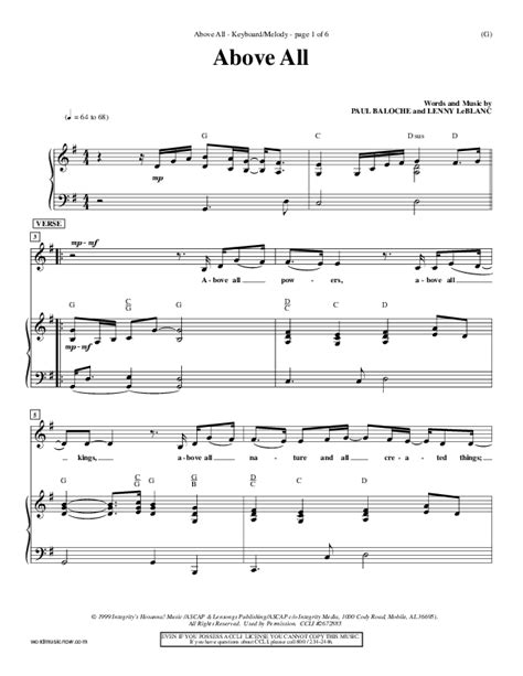 Above All Sheet Music PDF (Paul Baloche) - PraiseCharts