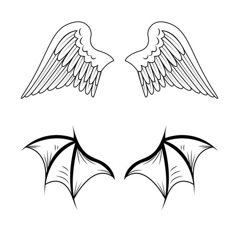 Angel and demon wings sketch vector. Wing, feathers of a bird, swan ...