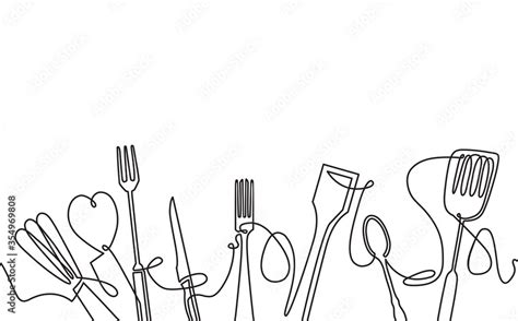 Vecteur Stock Cooking Seamless Pattern. Outline Cutlery Background. One ...