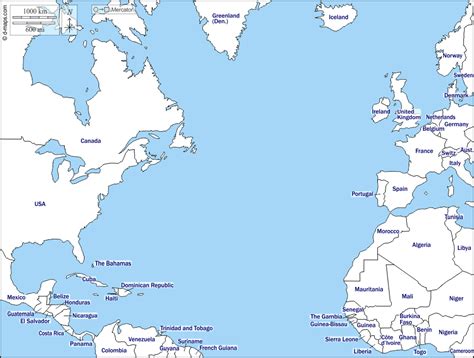 Map Of Atlantic Ocean Countries | Map of Atlantic Ocean Area