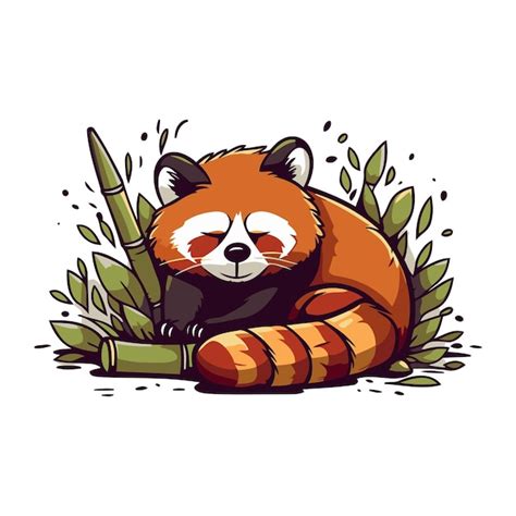 Premium Vector | Cute red panda sleeping in bamboo forest vector ...