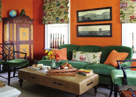 Orange Glasscloth and Green Velvet - Interiors By Color