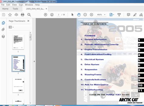 2005 Arctic Cat DVX 400 ATV Supplement Service Manual - PDF DOWNLOAD ...