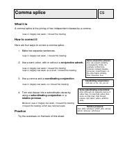 Comma splice exercises.pdf - cs Comma splice What it is A comma splice ...