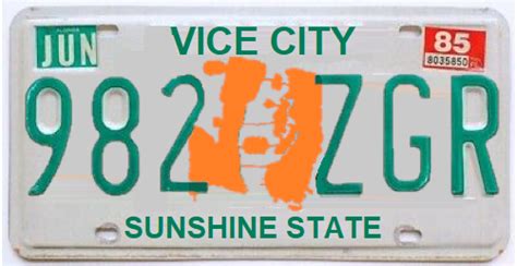 the license plate for vice city, sunshine state is orange and green ...