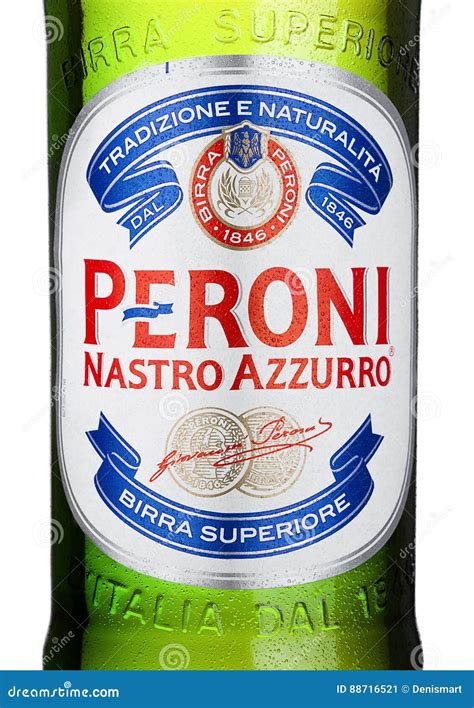 LONDON, UK - MARCH 15, 2017: Cold Bottle Close Up Logo of Peroni Beer ...