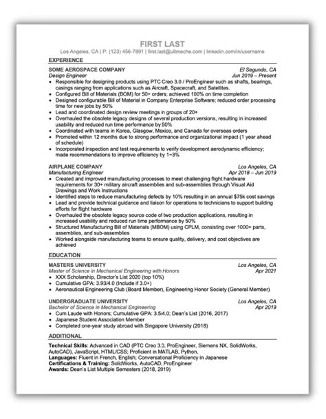 Aerospace Engineer Resume - ULTMECHE