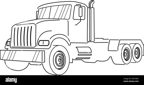 Semi truck. Vector Outline Lorry. White blank template for truck, semi ...