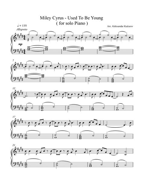 Used To Be Young by Miley Cyrus - Piano Solo - Digital Sheet Music ...