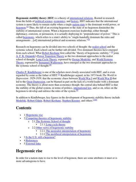 Hegemonic Stability Theory