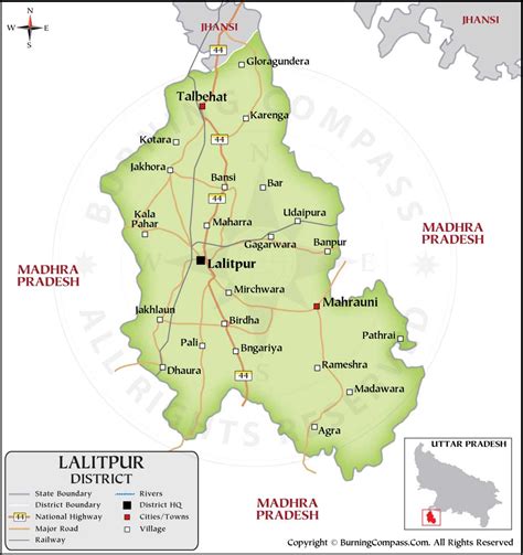 Lalitpur District Map, District Map of Lalitpur, Uttar Pradesh, India