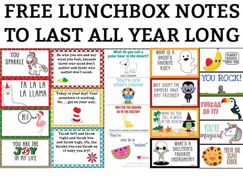 Lunch Notes for Kids - Free Printable Lunchbox Notes