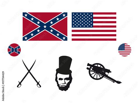 Civil War USA icon set vector. Symbols of the American Civil War Stock ...